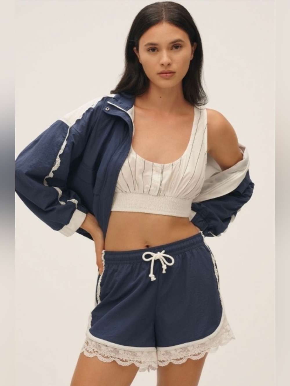 ANTHROPOLOGIE DAILY PRACTICE LACE TRIM SHORTS/JACKET L XL